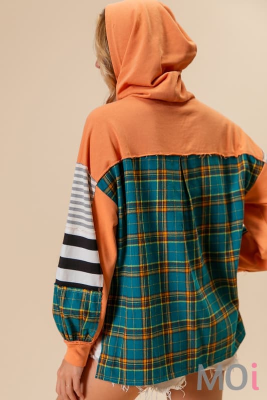 Plaid Mixed Stripe French Terry Hoodie