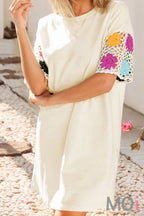 Floral Crochet Splicing Sleeve T Shirt Dress Apparel & Accessories