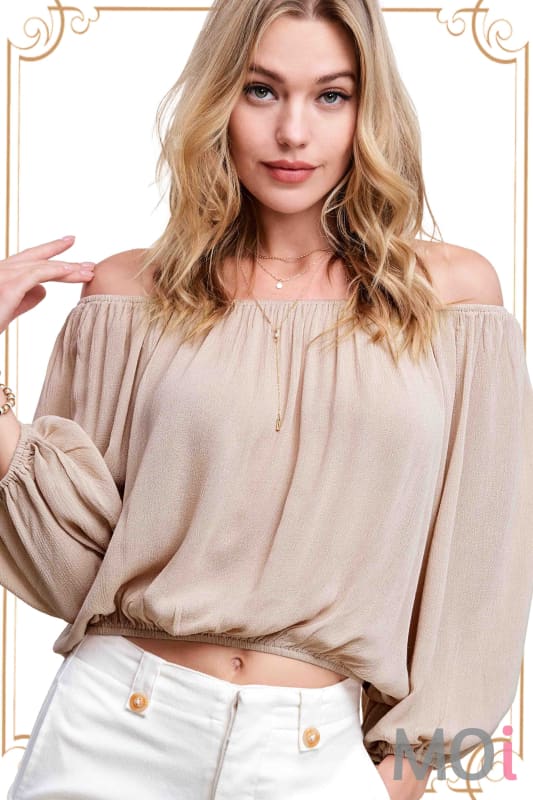 Breathable Fabric Off Shoulder Balloon Sleeve Top