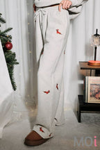 High Waist Embroidered Christmas Dog Sweatpants