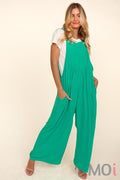 Solid Wide Leg Overalls Emerald