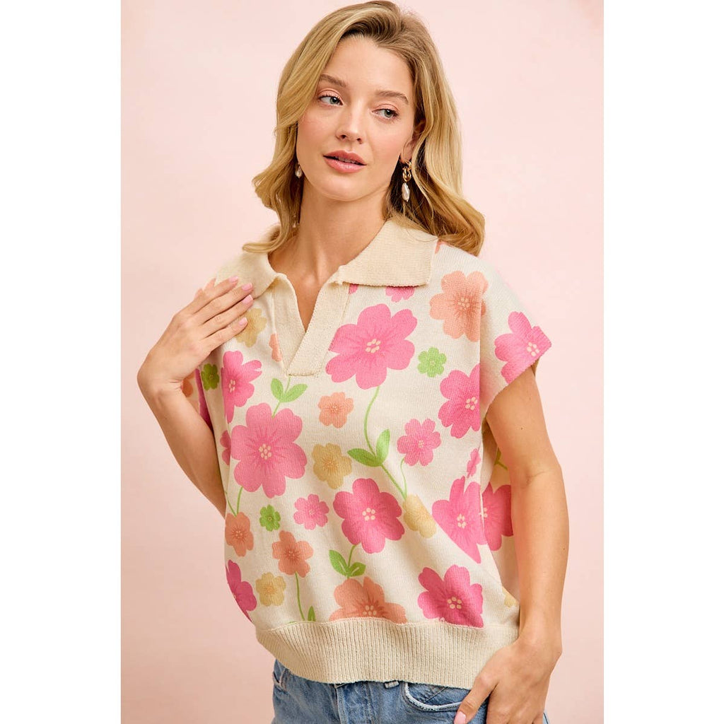 Flower Detail Top With Collar