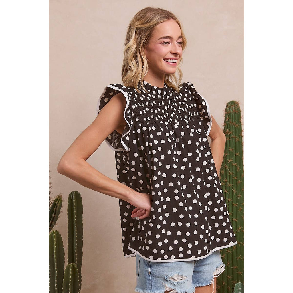 Dot Printed Smocked Yoke Top