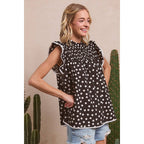 Dot Printed Smocked Yoke Top