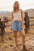 Polka Dot Drawstring Denim Shorts