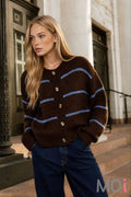 Stripe Jacquard Button Down Knit Cardigan