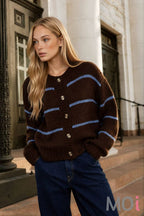 Stripe Jacquard Button Down Knit Cardigan