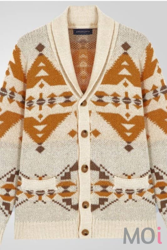 Vintage Western Aztec jacquard shawl-collar knit cardigan