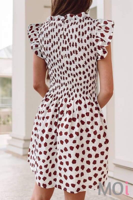 Abstract Printed Flutter Sleeve Smocked Bodice Dress