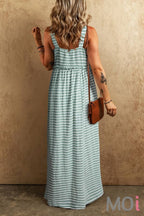 Shirred Frilled High Waist Loose Fit Maxi Dress