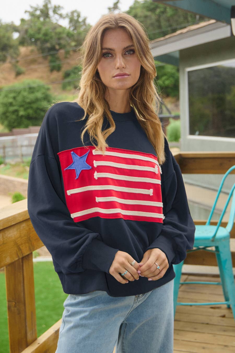 Acid Washed Flag Patch Sweatshirt