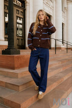 Stripe Jacquard Button Down Knit Cardigan