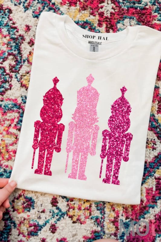 Pink Nutcrackers Faux Sequin Graphic Tee