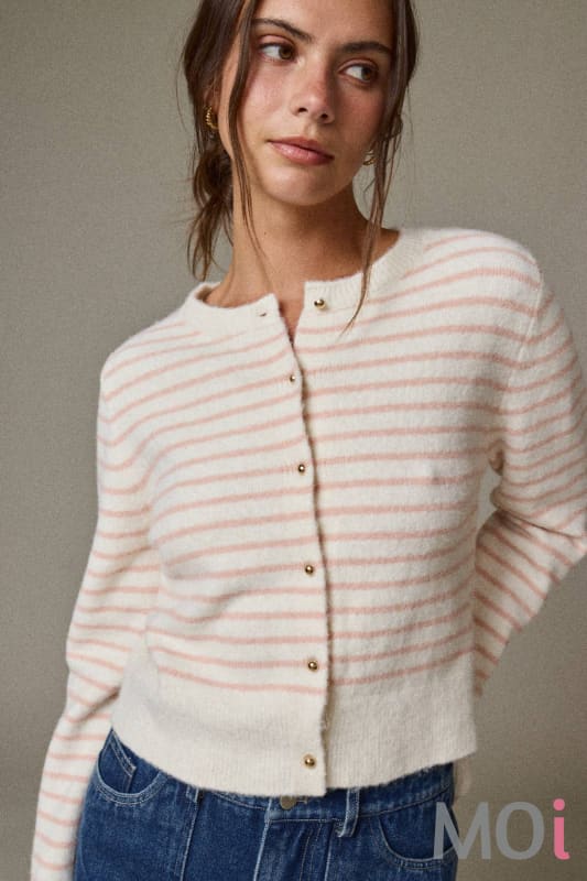 Striped Button Front Cardigan