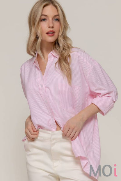 Long Dolman Sleeve Oversized Y/D Stripe Shirt