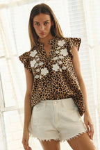 Leopard Printed Ruffle Sleeve Top
