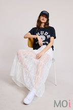Tiered Floral Lace Maxi Skirt with Lining