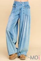 Ankle Drawstring Wide Denim Pants