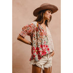 Woven Mixed Print Peasant Top
