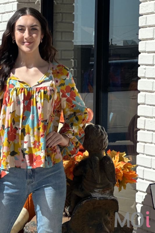 Fall Floral Long Sleeve Top Chartreuse