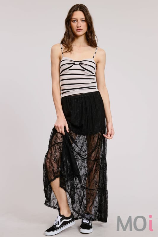 Tiered Floral Lace Maxi Skirt with Lining