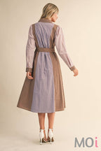 Mixed Stripe Belted Midi Dress