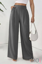 Casual stretch waist wide-leg wide-hip slacks