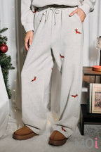 High Waist Embroidered Christmas Dog Sweatpants