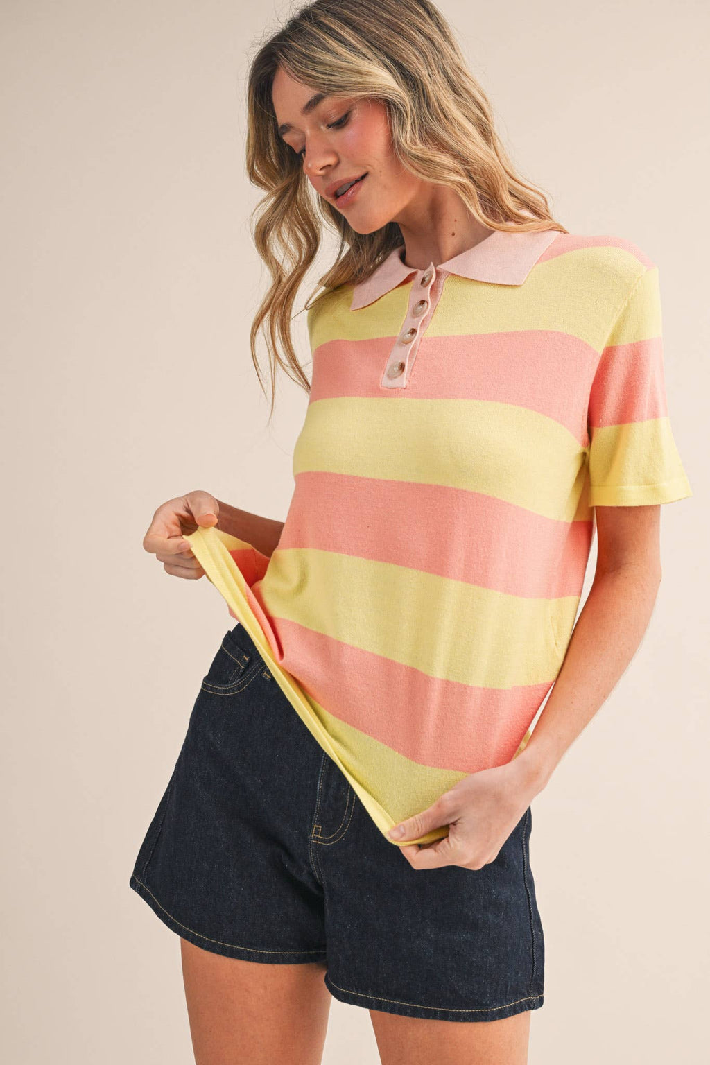 Striped Short Sleeve Sweater Knit