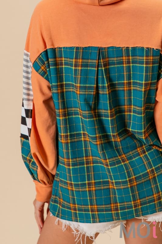 Plaid Mixed Stripe French Terry Hoodie