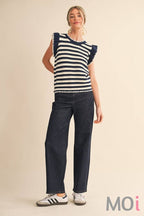 Striped Flutter Sleeve Sweater Top