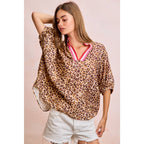 Leopard Print Contrast Banded Blouse