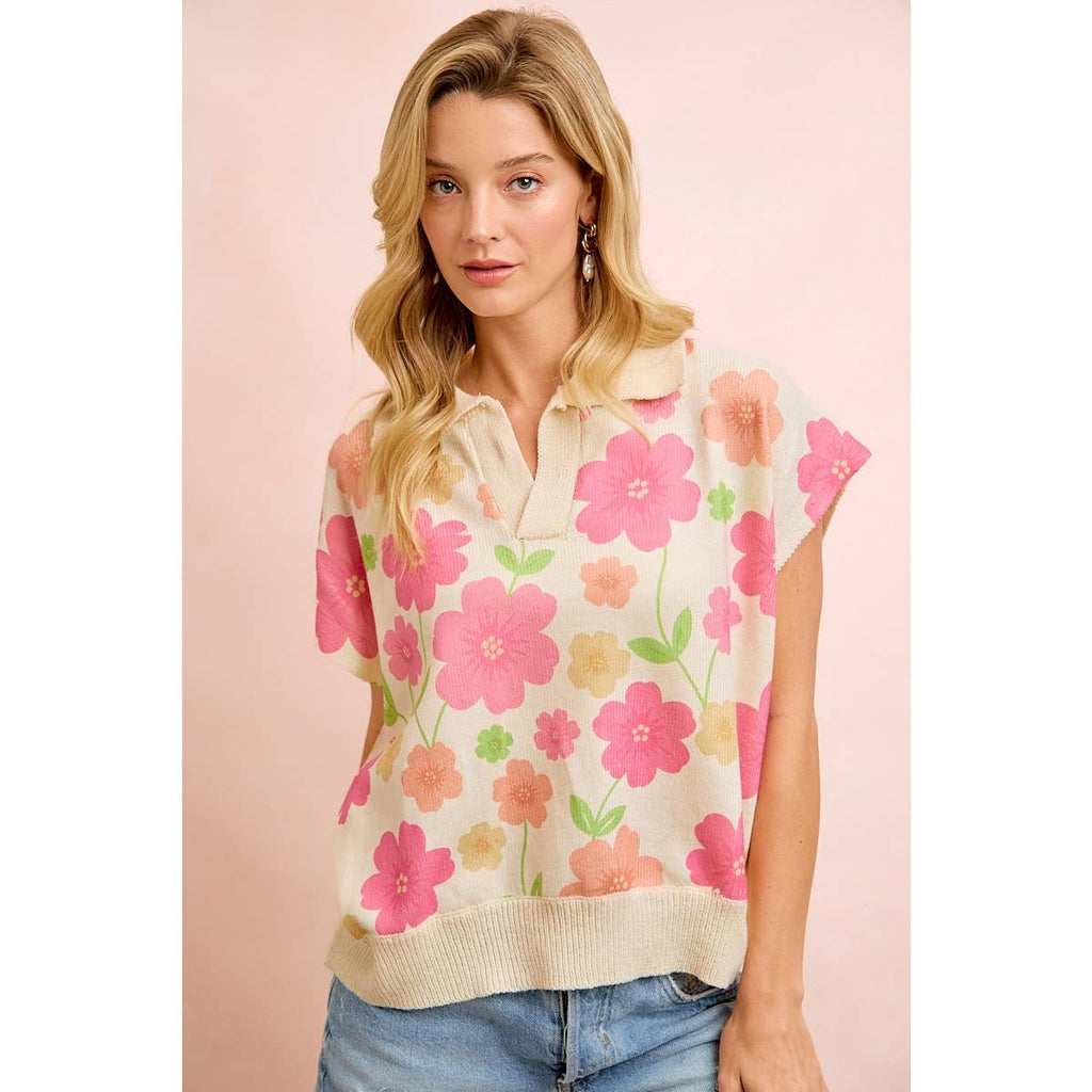 Flower Detail Top With Collar