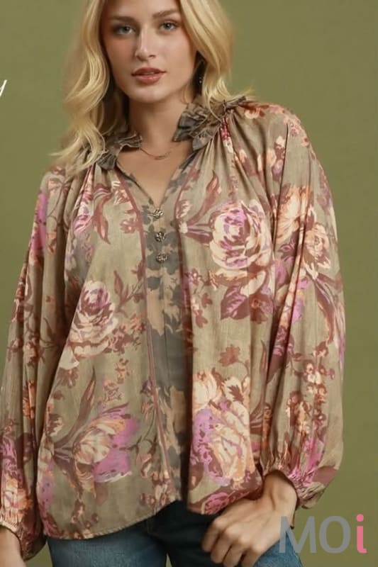 Floral Balloon Sleeve Blouse