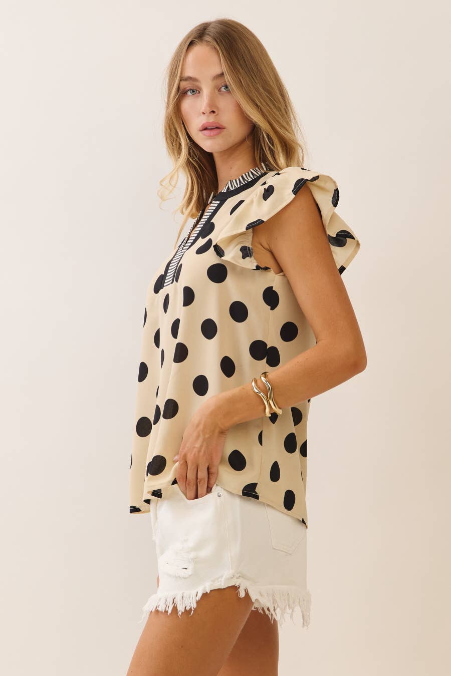 Polka Dot Flutter Sleeve Blouse