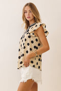 Polka Dot Flutter Sleeve Blouse