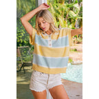Striped Short Sleeve Collared Top