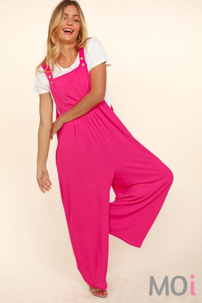 Solid Wide Leg Overalls Pink