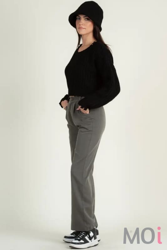 Fiona Frayed Edges Cropped Sweater Black