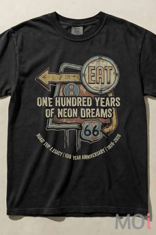 Route 66 Neon Dreams Graphic Tee Vintage Diner Shirt