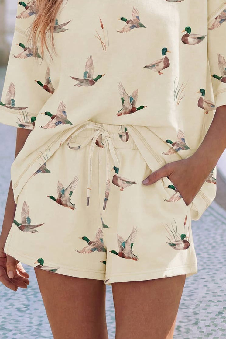 High Waisted Mallard Duck Print Shorts