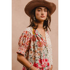 Woven Mixed Print Peasant Top