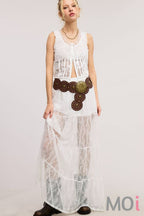 Tiered Floral Lace Maxi Skirt with Lining