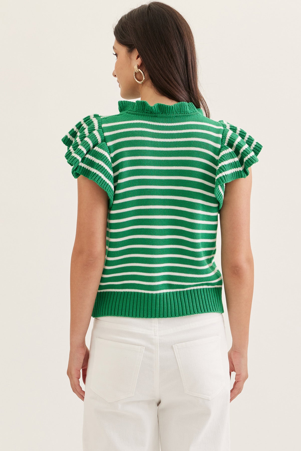 Striped Ruffle Cap Sleeve Top