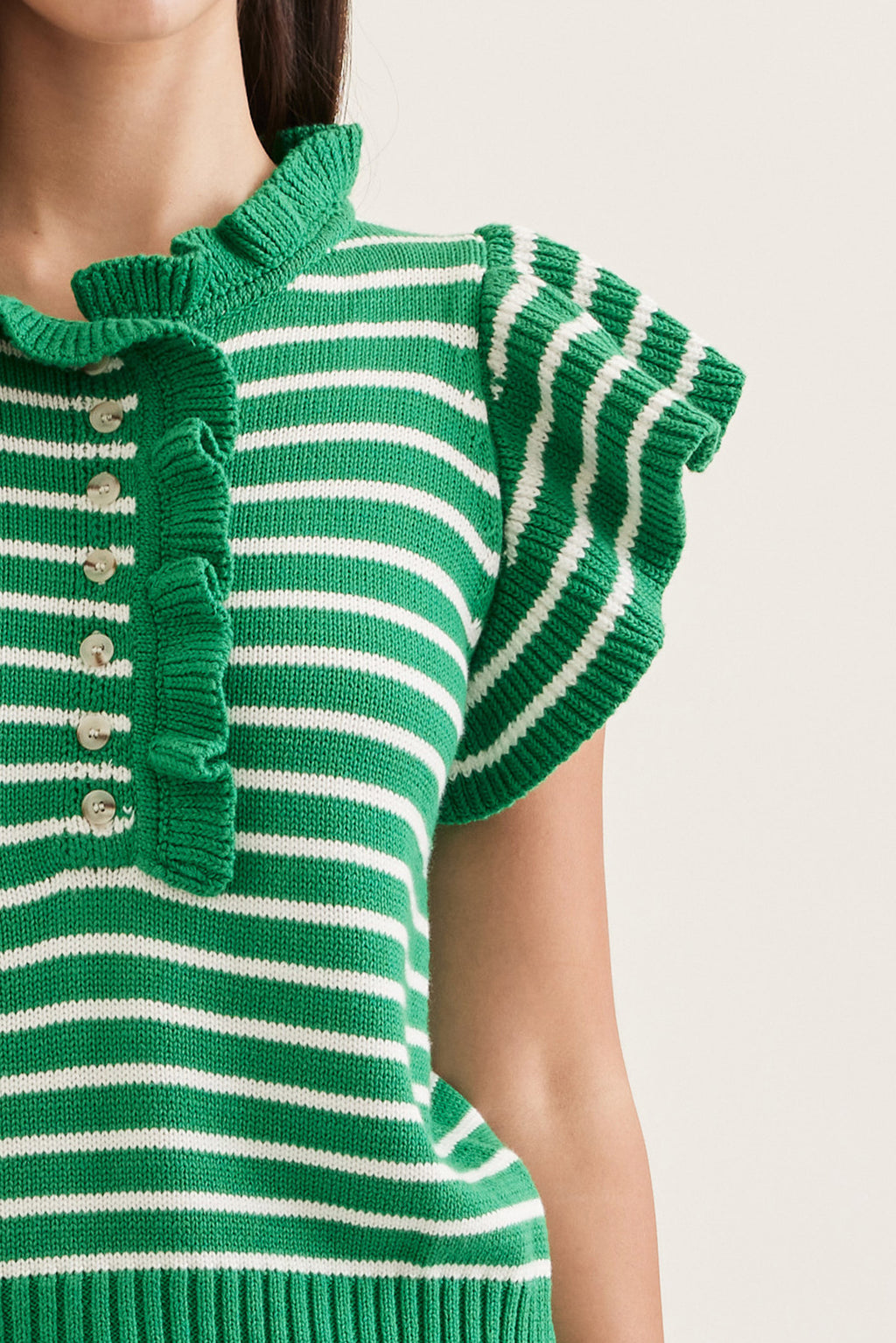 Striped Ruffle Cap Sleeve Top