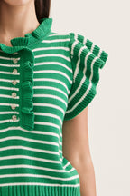 Striped Ruffle Cap Sleeve Top