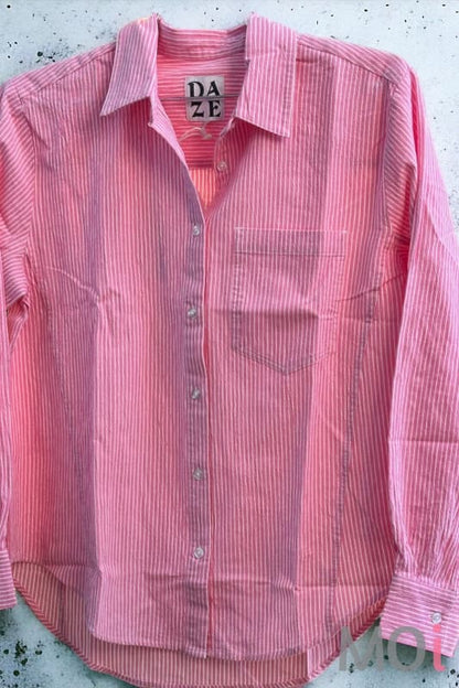 Daze Boyfriend Boyfriend Shirt Pink Slip Stripe