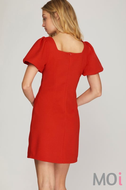 Puff Sleeve Square Neck Mini Dress