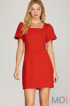 Puff Sleeve Square Neck Mini Dress