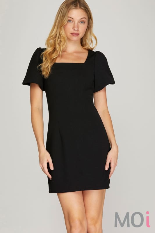 Puff Sleeve Square Neck Mini Dress